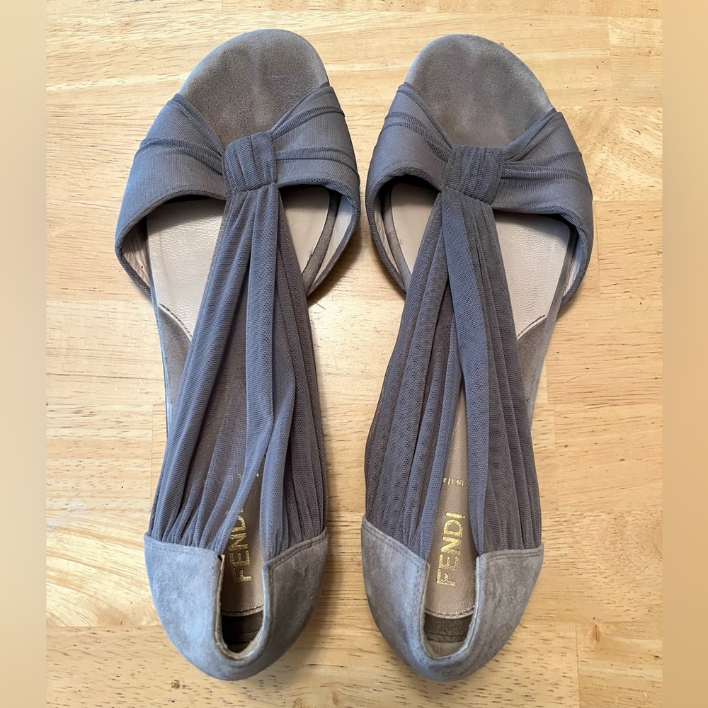 Fendi Gray Flats with Knot Detail